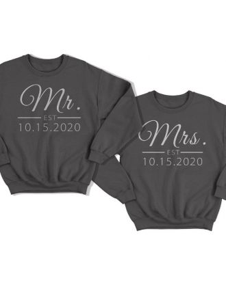 Парные свитшоты для мужа и жены "Mr." и "Mrs." с датой свадьбы Парные свитшоты для мужа и жены "Mr." и "Mrs." с датой свадьбы